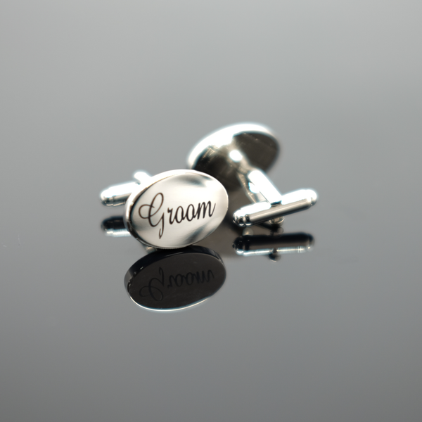 Groom Oval Cufflink - Polished Silver