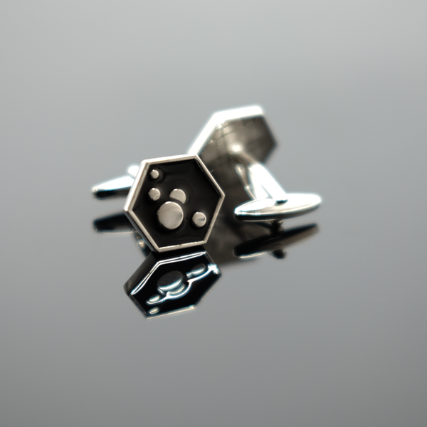 Hexagon Enamel Cufflink - Polished Silver & Black