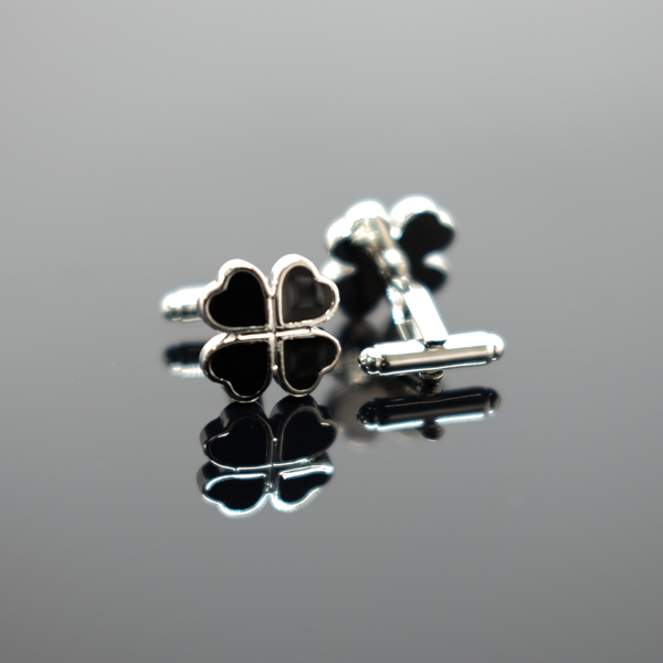 Enamel Four Leaf Clover Cufflink & Polished Silver