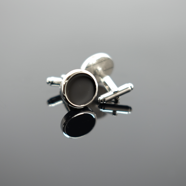 Enamel Rounded Cufflink - Polished Silver