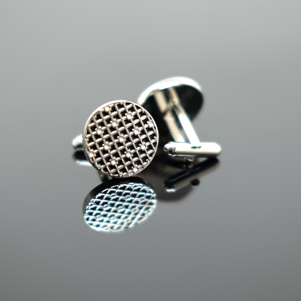 Enamel Grid Cufflink - Polished Silver