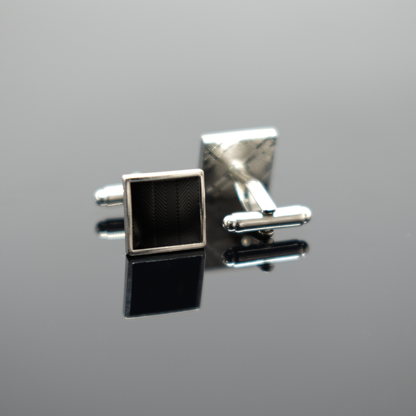 Enamel Squared Cufflink - Polished Silver