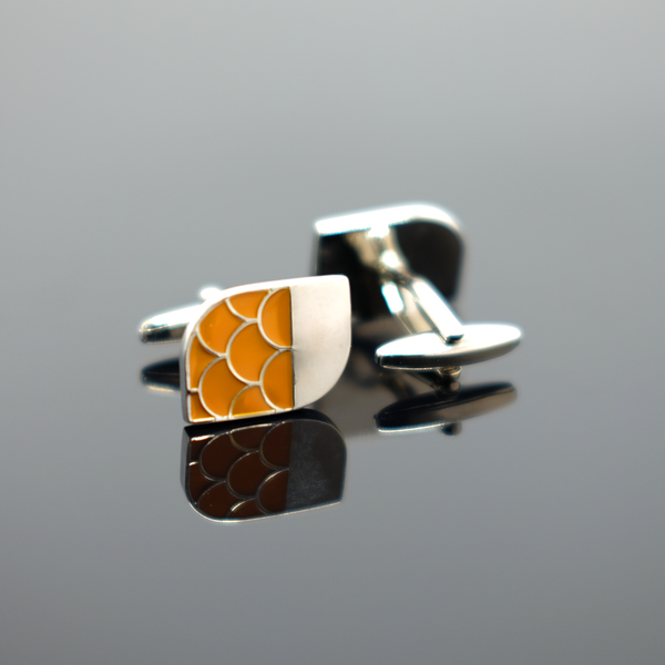 Enamel Orange Scales Cufflink - Brushed Silver