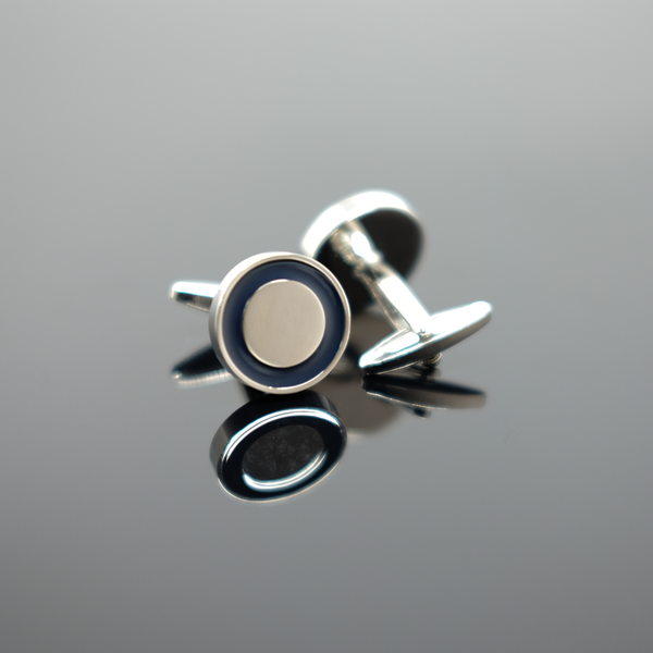 Enamel Rounded Ring Cufflink - Polished Silver