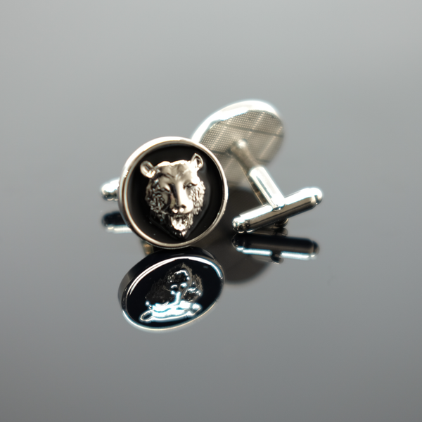 Enamel Bear Cufflink - Polished Silver