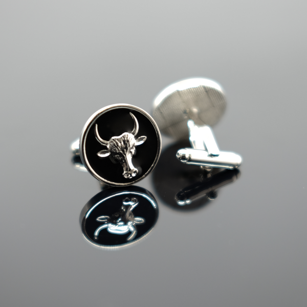 Enamel Ox Cufflink - Polished Silver