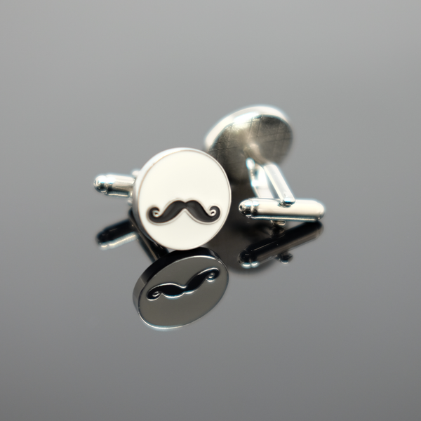 Enamel Mustache Cufflink - Polished Silver