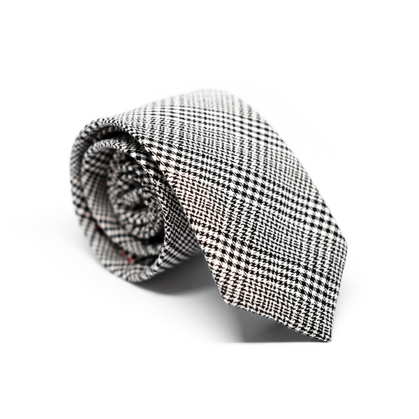 Prince-Of-Wales & Linen Mix Necktie - Grey