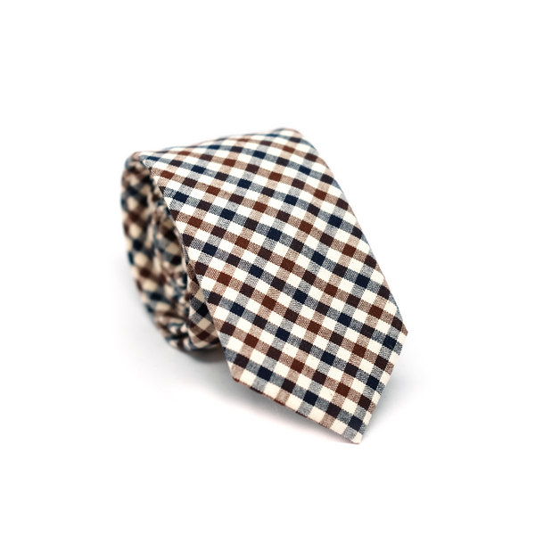 Gingham Cotton Necktie - Brown