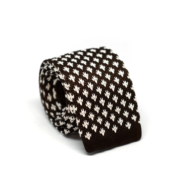 Patterned Knitted Necktie - Cocoa Brown