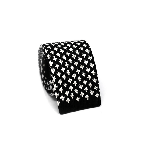 Patterned Knitted Necktie - Black