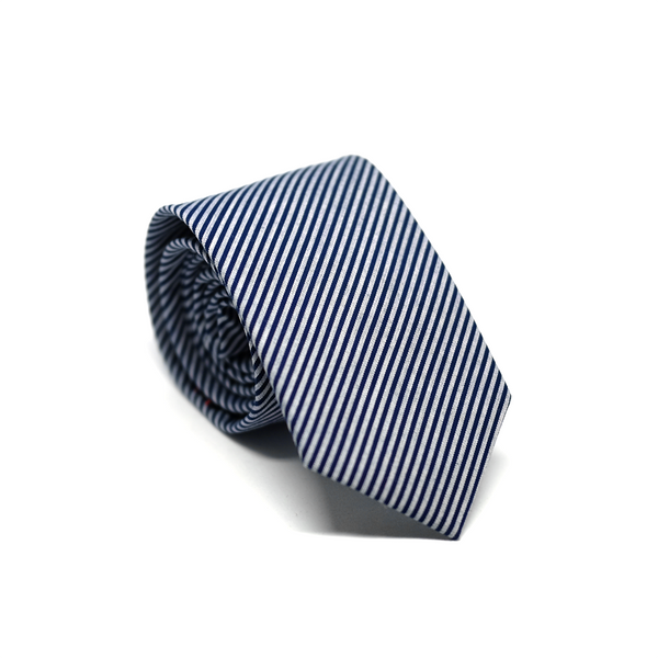 Striped Cotton Necktie - Navy Blue
