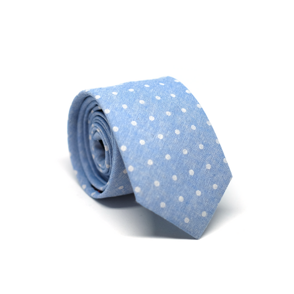 Chambray Polka Dot Necktie - Sky Blue