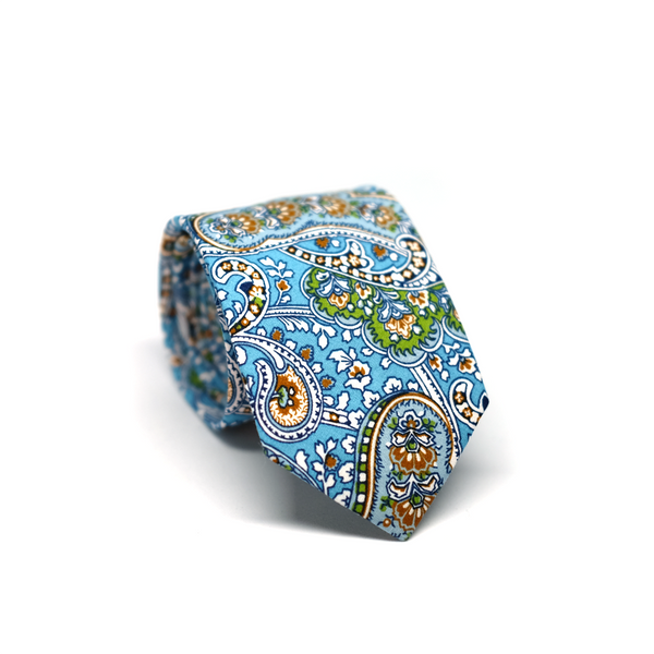 Paisley Cotton Necktie - Harbor Blue