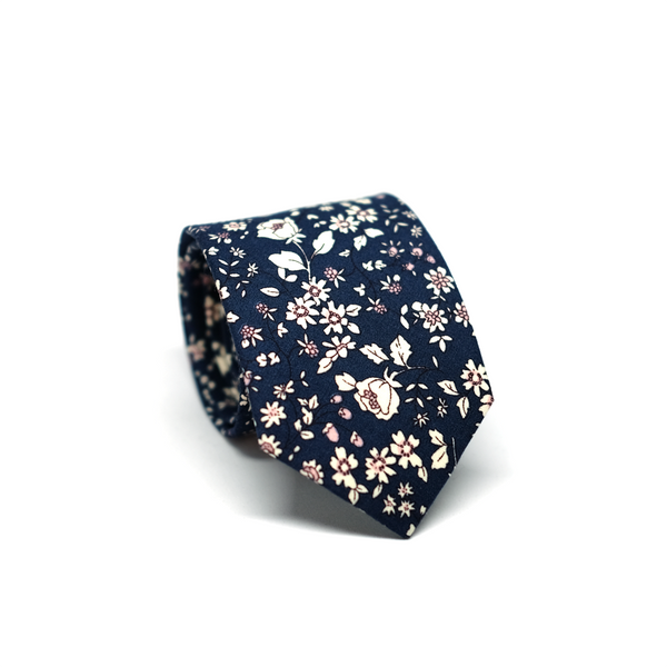 Calico Floral Cotton Necktie - Navy Blue
