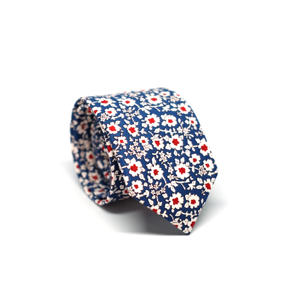 Calico Floral Cotton Necktie - Blue