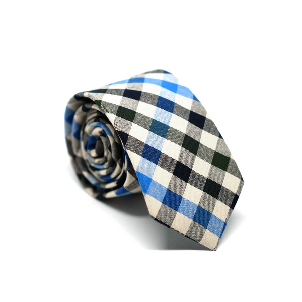 Checkered Cotton Necktie - Black & Blue