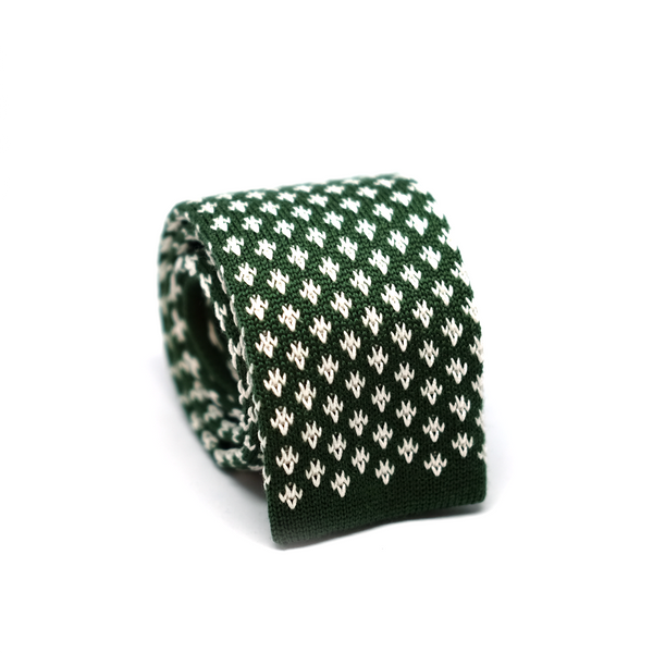 Patterned Knitted Necktie - Moss Green