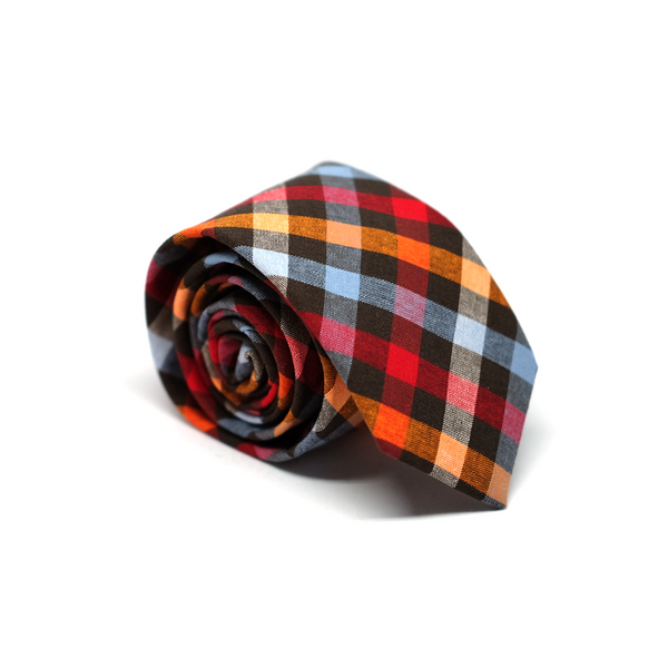 Checkered Cotton Necktie - Orange & Red