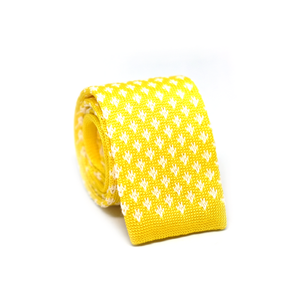 Patterned Knitted Necktie - Canary Yellow
