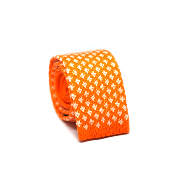 Patterned Knitted Necktie - Amber Orange