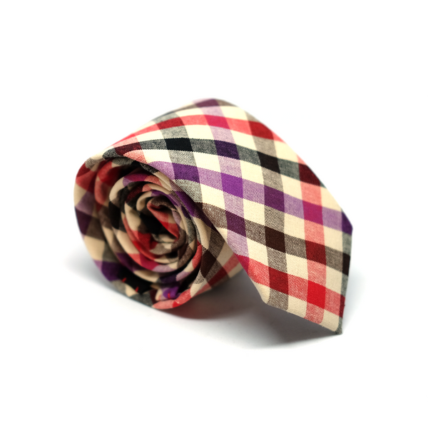 Checkered Cotton Necktie - Purple & Red