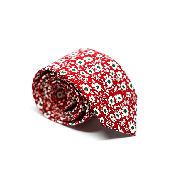 Calico Floral Cotton Necktie - Red