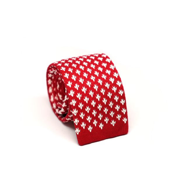 Patterned Knitted Necktie - Ruby Red