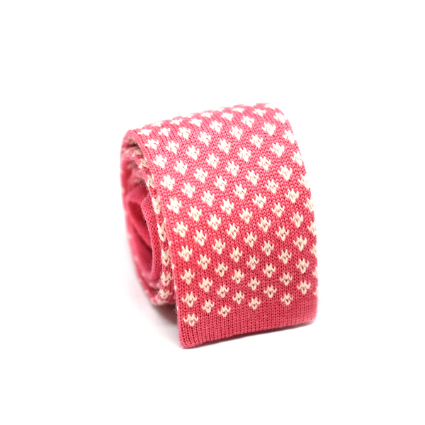 Patterned Knitted Necktie - Coral Pink