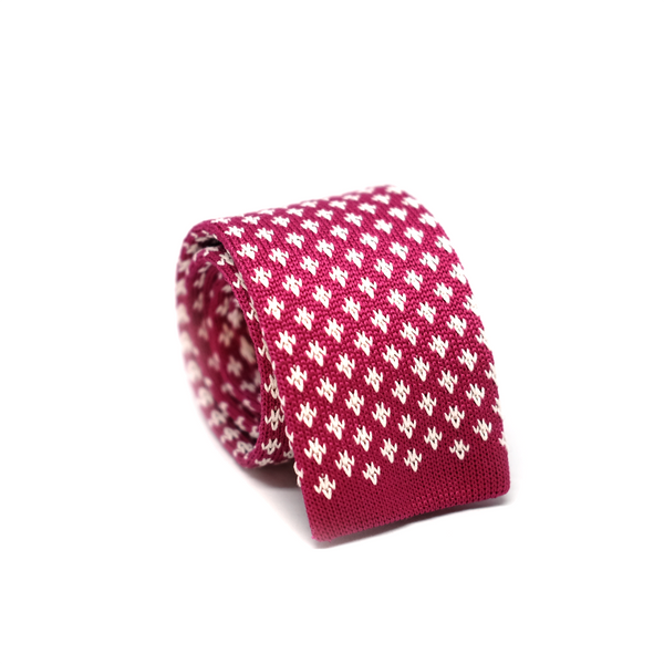 Patterned Knitted Necktie - Cranberry Red