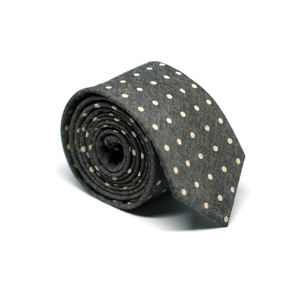 Chambray Polka Dot Necktie - Charcoal Grey