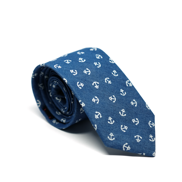 Nautical Chambray Cotton Necktie - Archor Blue